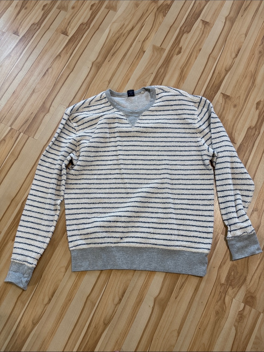 Rails Cream Crewneck sweatshirt with blue  Stripes, soft terry material